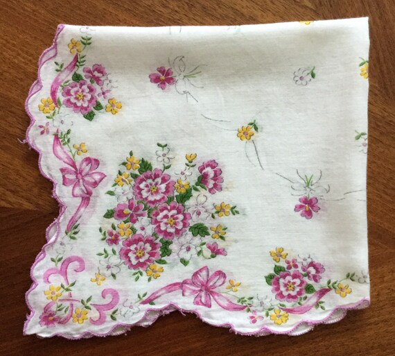 Vintage 1960s white cotton floral handkerchief - … - image 10