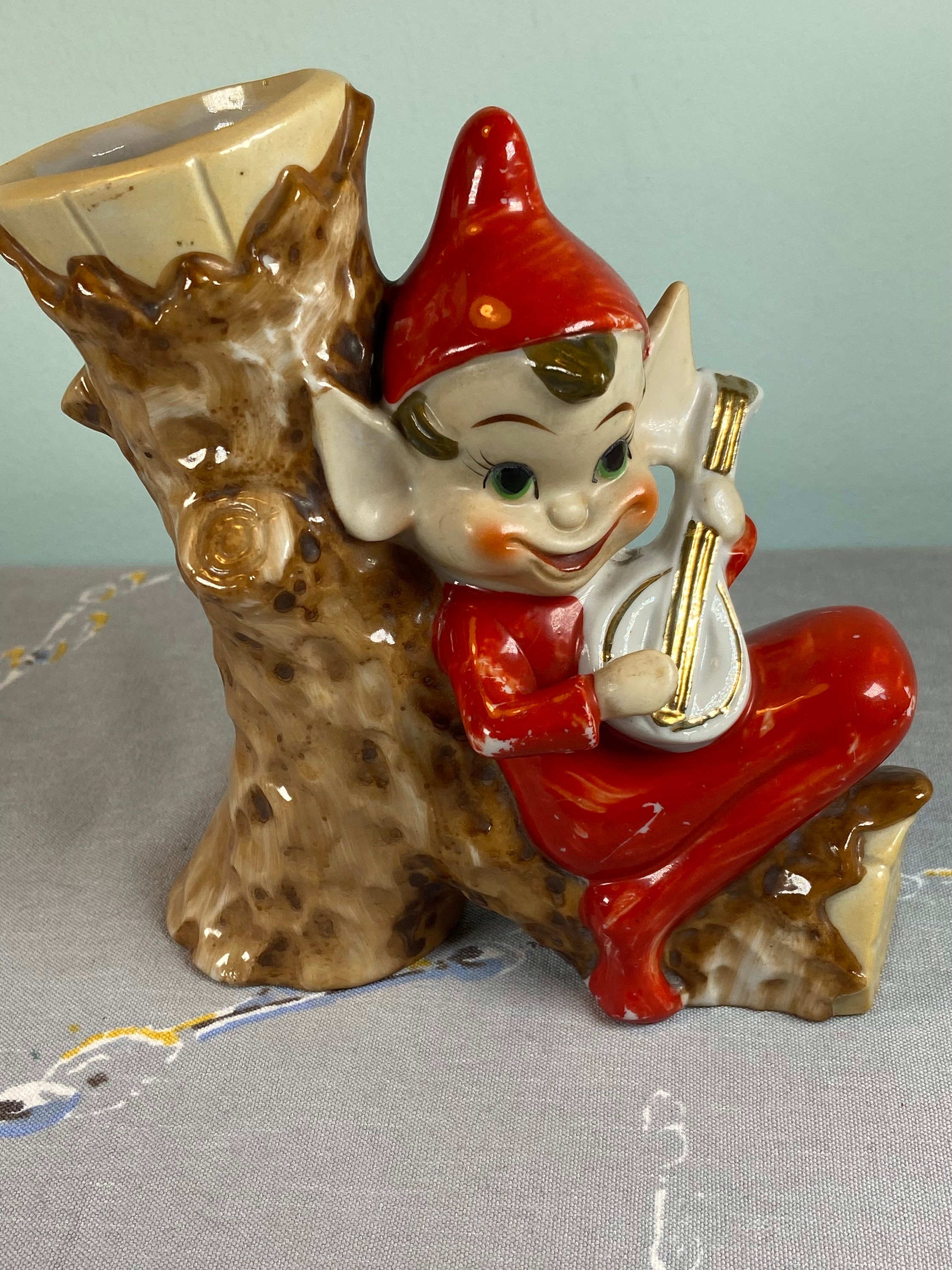 Vintage Pixie Playing Guitar Vasekitschy Red Pixie Elfelf on Etsy