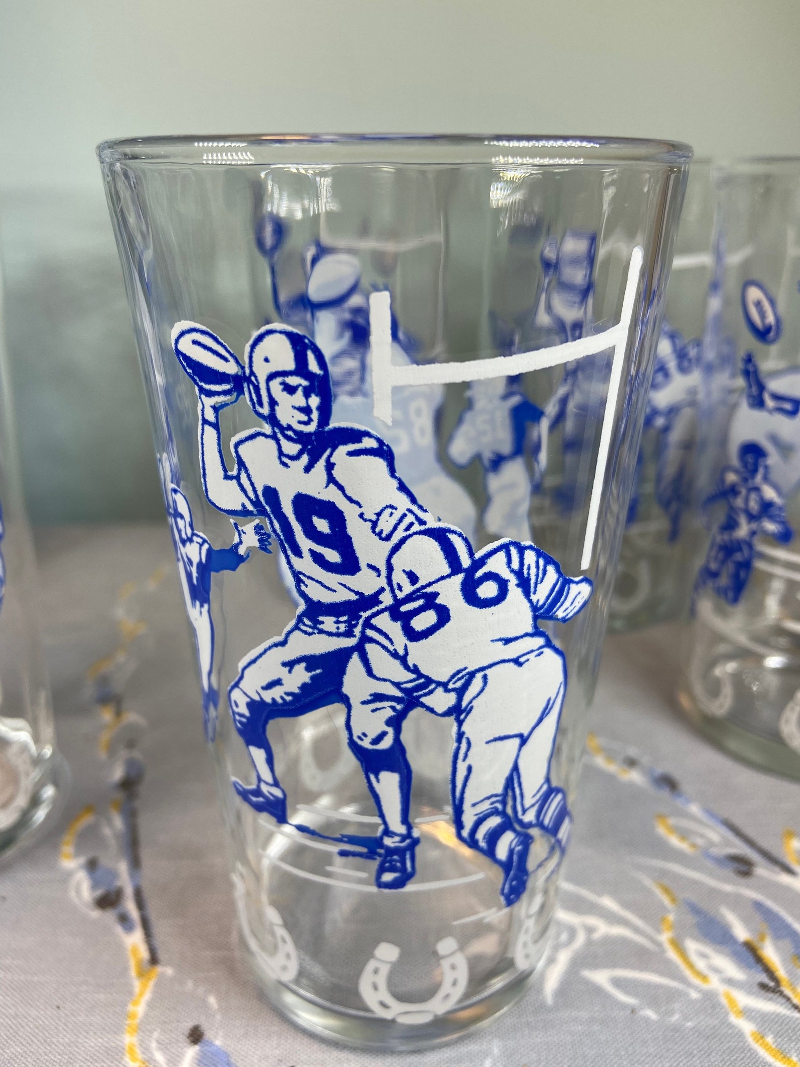 Vintage Football Drinking Glassesset of 8mid Etsy