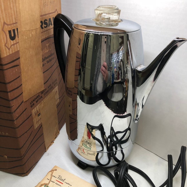 Vintage Universal Coffematic percolator coffee urn-mid century home - entertaining - prop - coffee pot - sleek chrome coffee percolator 4460