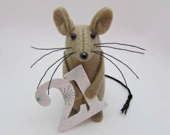 Birthday Mouse  - Birthday Cake Topper - Mouse Ornament - Felt Mouse