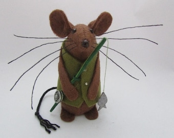 Fishing Mouse - Felt Mice - Felt Mouse - Fishing Ornament- Angling Ornament- Fishing gift