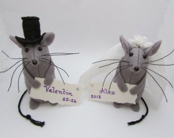 Felt Mice Wedding Cake Topper - Mouse Cake Topper - Handmade Bride & Groom Mice Mouse - FULLY CUSTOMISABLE
