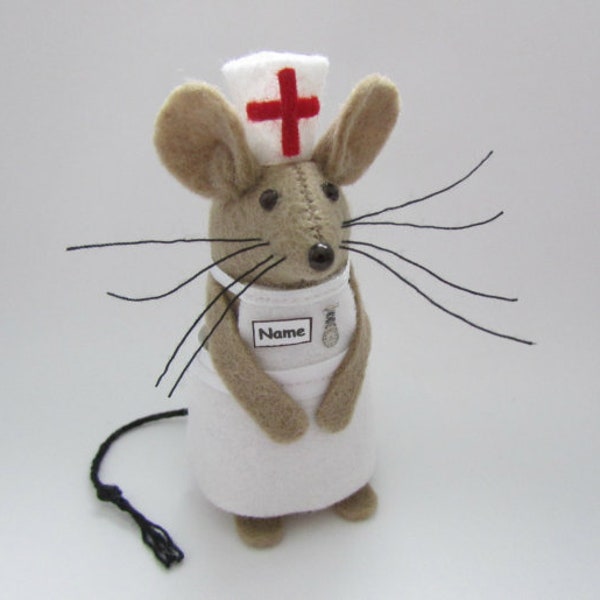 Ratón enfermera - Ratones de fieltro - Ratón de fieltro - Adorno de enfermera- Adorno médico- Regalo de enfermera