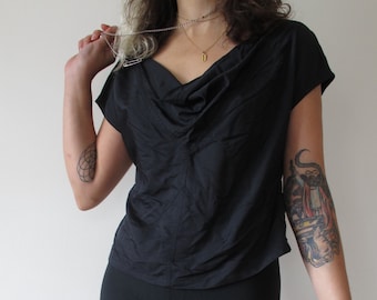m emporio armani shirt minimalist black shirt made in italy - off shoulder shirt - slouchy neck shirt size 6 medium m
