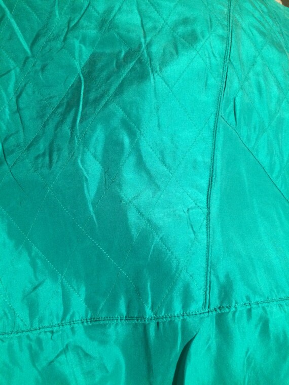 m/l 80s 90s green silk jacket quilted zip up bomb… - image 2