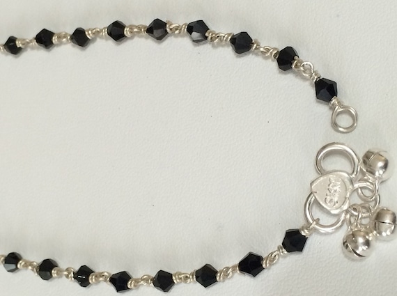 Solid silver anklets Crystal Anklets Women foot Jewelry payal pair  Indian Anklet jewelry