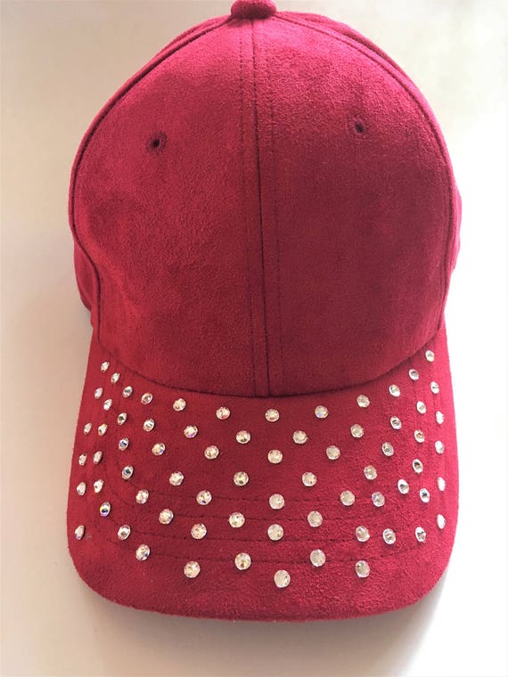 red suede baseball cap