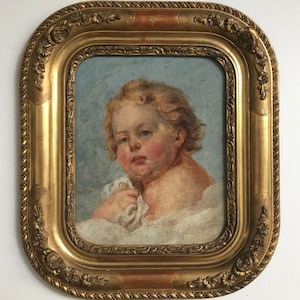 PORTRAIT OF CHILD - Late 18th century French oil painting on wood panel in a 19th century gilt frame