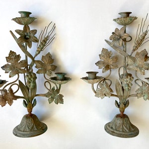 ANTIQUE ALTAR CANDLEHOLDER - Pair of Church candleholder in patinated bronze from France