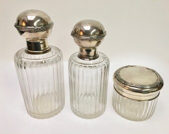 Antique French Crystal Vanity Set – Sterling Silver Bottles & Jar