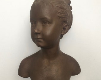 BUSTO DE TERRACOTA DE NIÑA - Escultura francesa del siglo XIX de Louise Brongniart según el artista Houdon