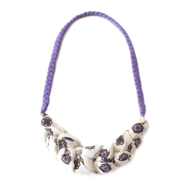 Purple Bib Necklace, Lilac Fabric Necklace, Statement Necklace, Braided Necklace, Woman Gift, Summer Necklace, Summer Jewelry, Ecofriendly