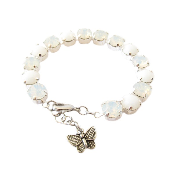 Swarovski Crystal Bracelet For Woman, Tennis Gift, White Opal Armband, Sparkling Rhinestone Jewelry, Bridemaid Bead Jewelry, Strass Bracelet