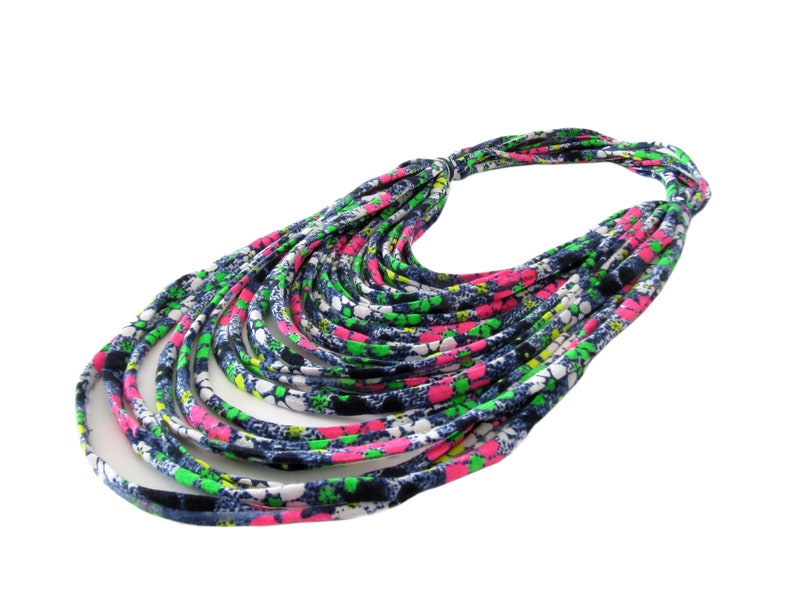 Statement Necklace Orange Neon Tshirt Yarn Necklace Textile Jewelry Neon Fabric Necklace Summer Bright Necklace Bib Braided Necklace