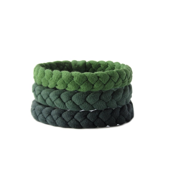 Friendship Bracelets, Green Fabric Bracelets, Earth Day, Braided Fabric Bracelets, Urban Style, Three Fabric Bracelets, Jewelry, Tshirt Yarn