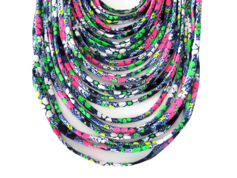 Statement Necklace Orange Neon Tshirt Yarn Necklace Textile Jewelry Neon Fabric Necklace Summer Bright Necklace Bib Braided Necklace