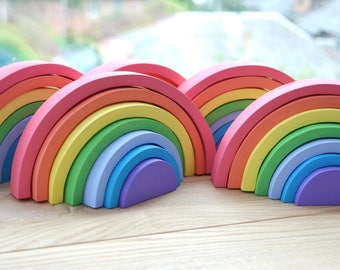 Wooden pastel Rainbow (small), Montessori, Waldorf RAINBOW, Christmas gift baby | Stacker puzzle | Baby toy | Wood puzzle