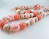 Nursing Necklace and bracelet "Peach", Teether for babies with juniper beads