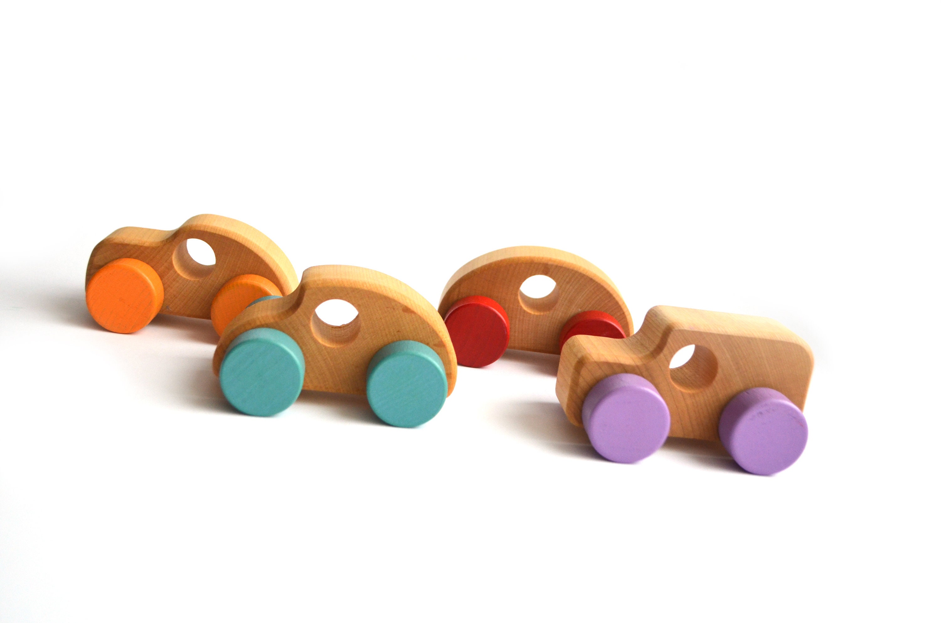 Set of 4 Wooden Toy Car Bright Wheels Stim Toy Waldorf Etsy