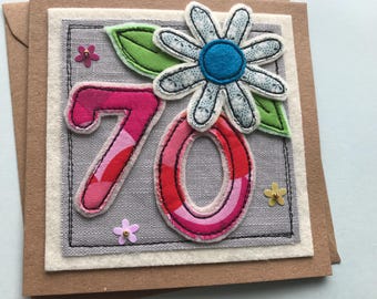 Hand Sewn 70th Birthday Card