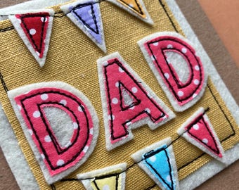 Handmade fabric and felt Fathers day card, birthday card for Dad