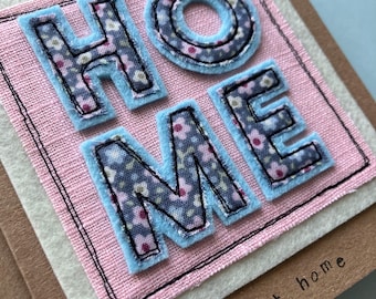Handmade new home card with felt and fabric letters