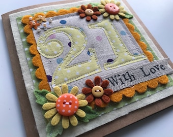 Carte d'anniversaire faite main | Fleurs en feutre et boutons