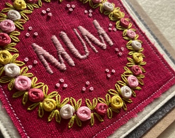Handmade Embroidered Mum Card, Floral Mother's Day Card