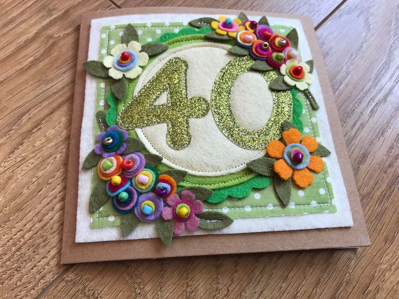 Handcrafted 40th Birthday Card, Felt Flowers & Glitter - Etsy