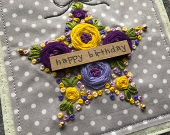 Happy birthday card, mum card, mum birthday card, embroidered card, handmade birthday card, hand stitched card, daughter birthday card