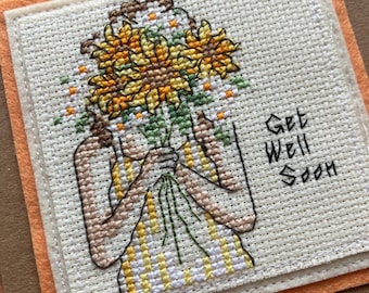 Handmade cross stitched get well card