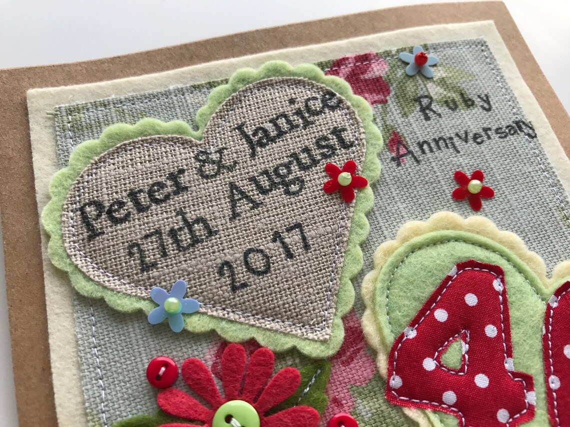 Handmade Ruby 40th Anniversary Card | Felt Flowers - Etsy UK