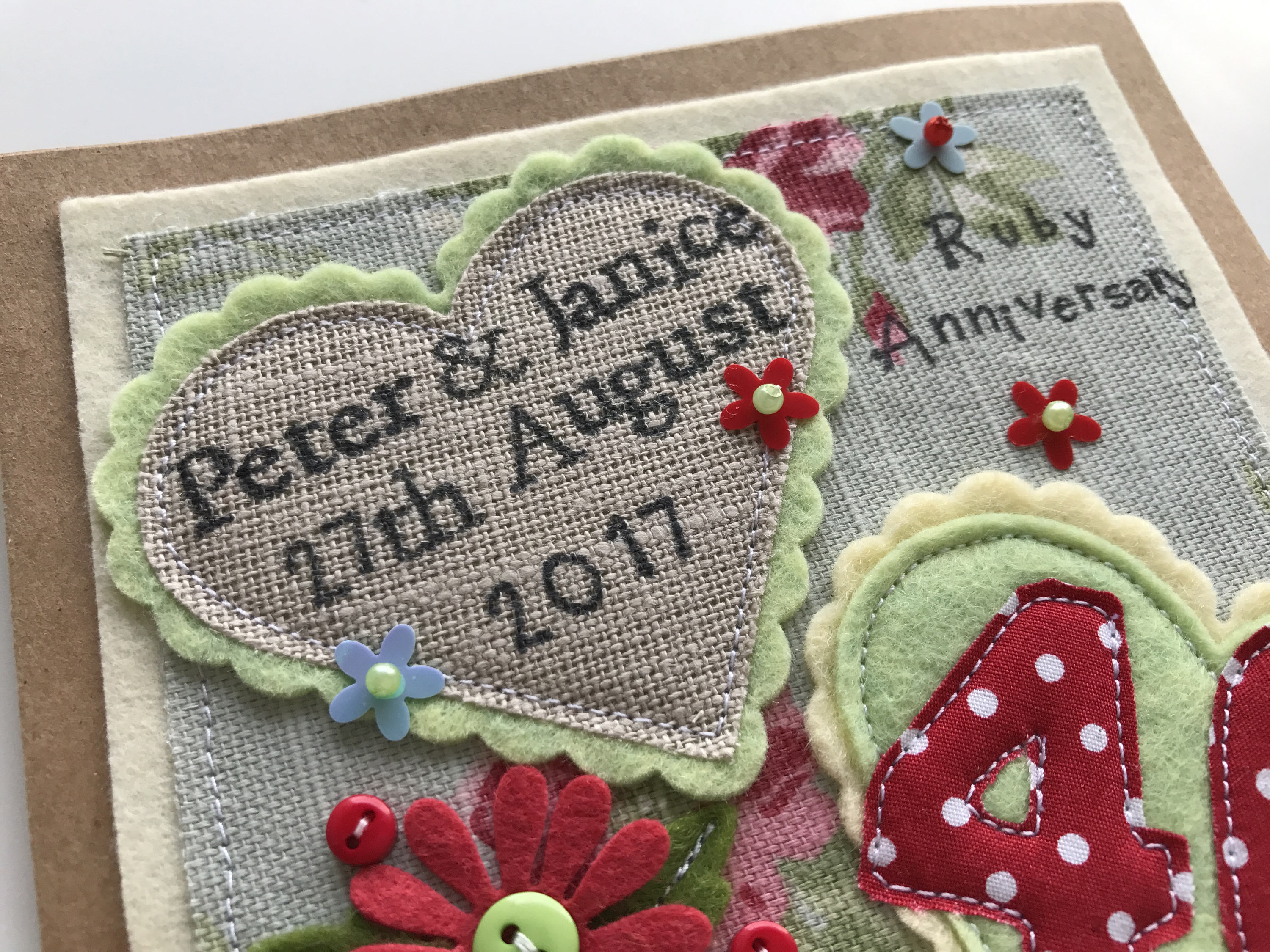 Handmade Ruby 40th Anniversary Card | Felt Flowers - Etsy UK