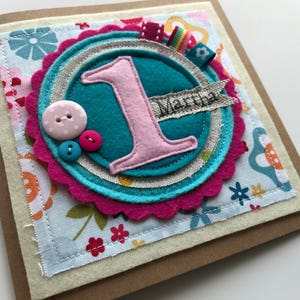 Daughters 1st birthday | 1st birthday card | Birthday card | Personalised birthday card | Girls birthday card | Appliqué birthday cards |