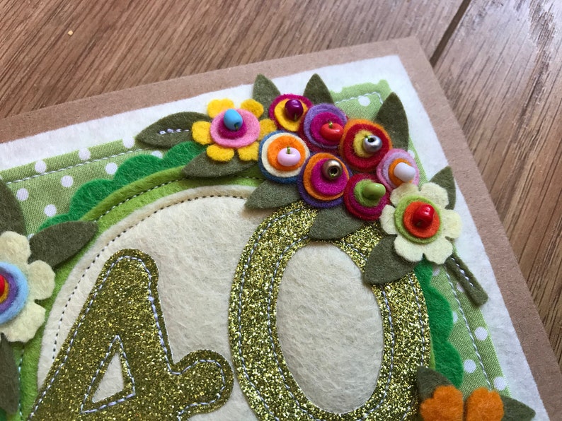Handcrafted 40th Birthday Card, Felt Flowers & Glitter - Etsy