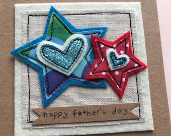 Handmade fabric star fathers day card, felt and fabric stars