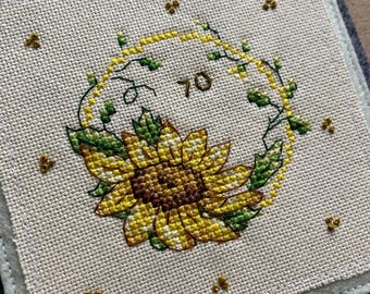 70th Birthday card, Cross stitch card,