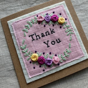 thanks, thank you, thank you card, embroidered card, hand stitched card,