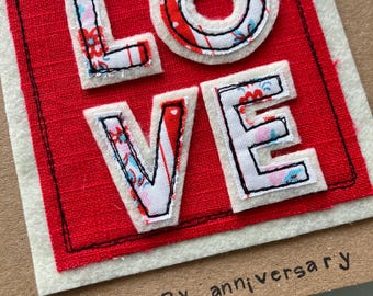 handmade happy anniversary card with felt/fabric letters