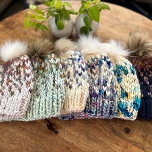 Kids Wool Knit Beanie: Chunky Handmade Hat with Faux Fur Pom