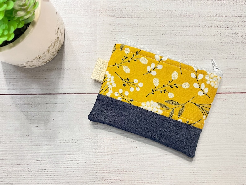 Small Keychain Zipper Pouch- Small Purse- Small Zipper Pouch- Bright, Colorful Pouch- Keyring Storage Pouch- Fabric Pouch- Keychain Wallet Mustard Yellow
