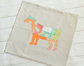 Patchwork Pillow Cover- Blues, Orange, and Reds Goat Pillow Cover- Rustic Pillow Cover- Farmhouse Pillow Cover- Farm animal Pillow