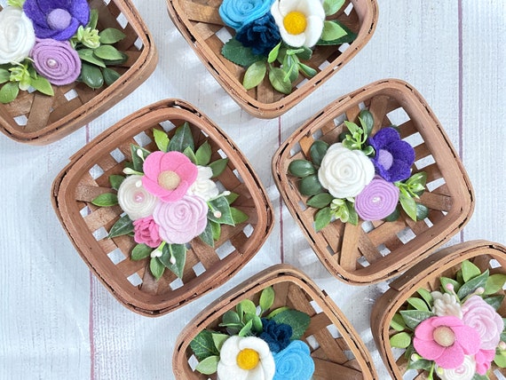 Mini Tobacco Basket With Felt Flowers- Floral Shelf Sitter- Small Basket  Decor- Flowers in Basket- Felt Flowers Decor- Tiered Tray Decor