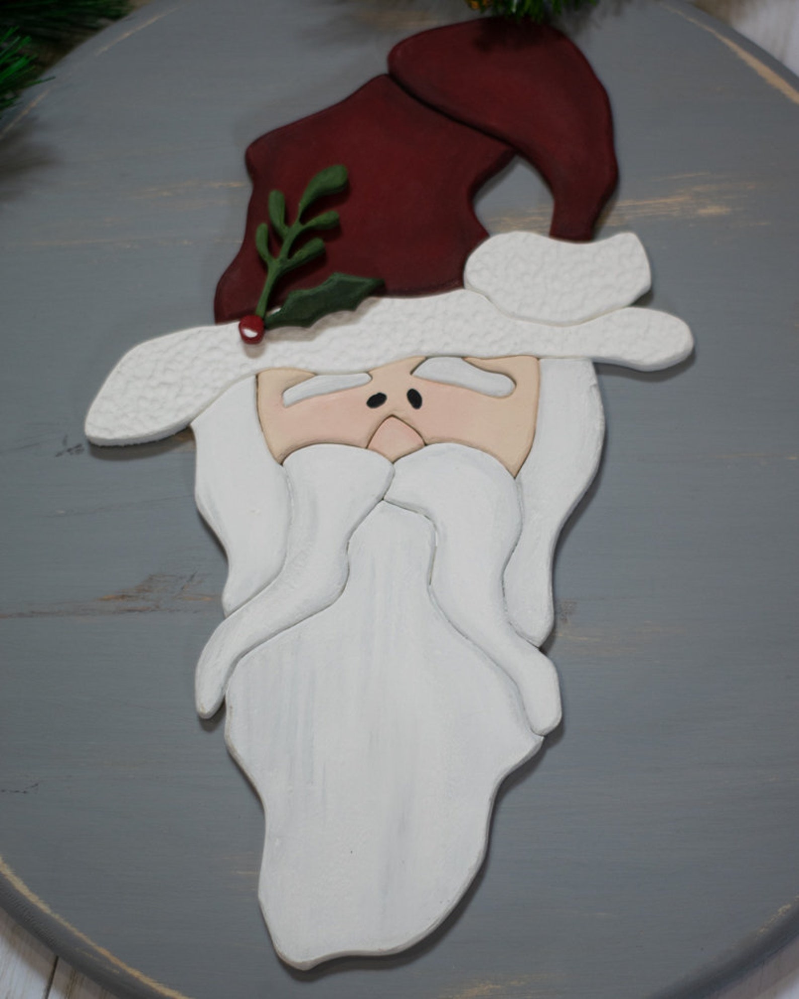 Round Santa Sign Scroll Saw Christmas Sign 3D Sign Gray Etsy