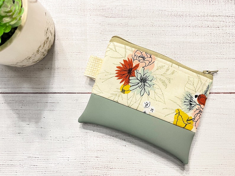 Small Keychain Zipper Pouch- Small Purse- Small Zipper Pouch- Bright, Colorful Pouch- Keyring Storage Pouch- Fabric Pouch- Keychain Wallet Muted Florals