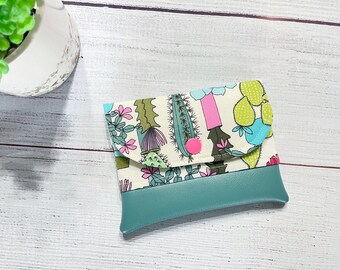 Small Snap Pouch- Mini Wallet- Fabric Lined Pouch- Small Holder For Purse-Snap Wallet-Jewelry Pouch-Coin Purse-Faux Leather-Bright Prints