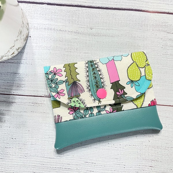 Small Snap Pouch- Mini Wallet- Fabric Lined Pouch- Small Holder For Purse-Snap Wallet-Jewelry Pouch-Coin Purse-Faux Leather-Bright Prints