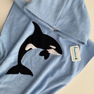 PRE-ORDER - Light Blue Orca Whale - Hooded Towel Poncho - Baby, Toddler and Kids