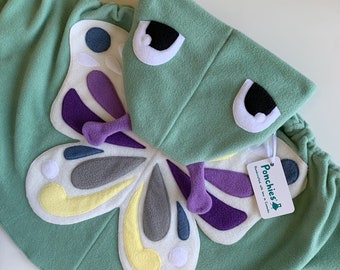 Mint Butterfly with Wings - Fleece Poncho & Car Seat Poncho (All in one) - Baby, Toddler and Kids